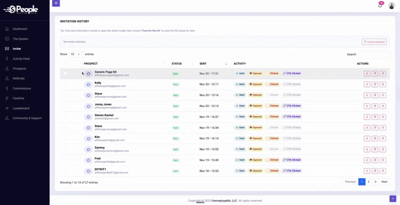 Invite performance dashboard